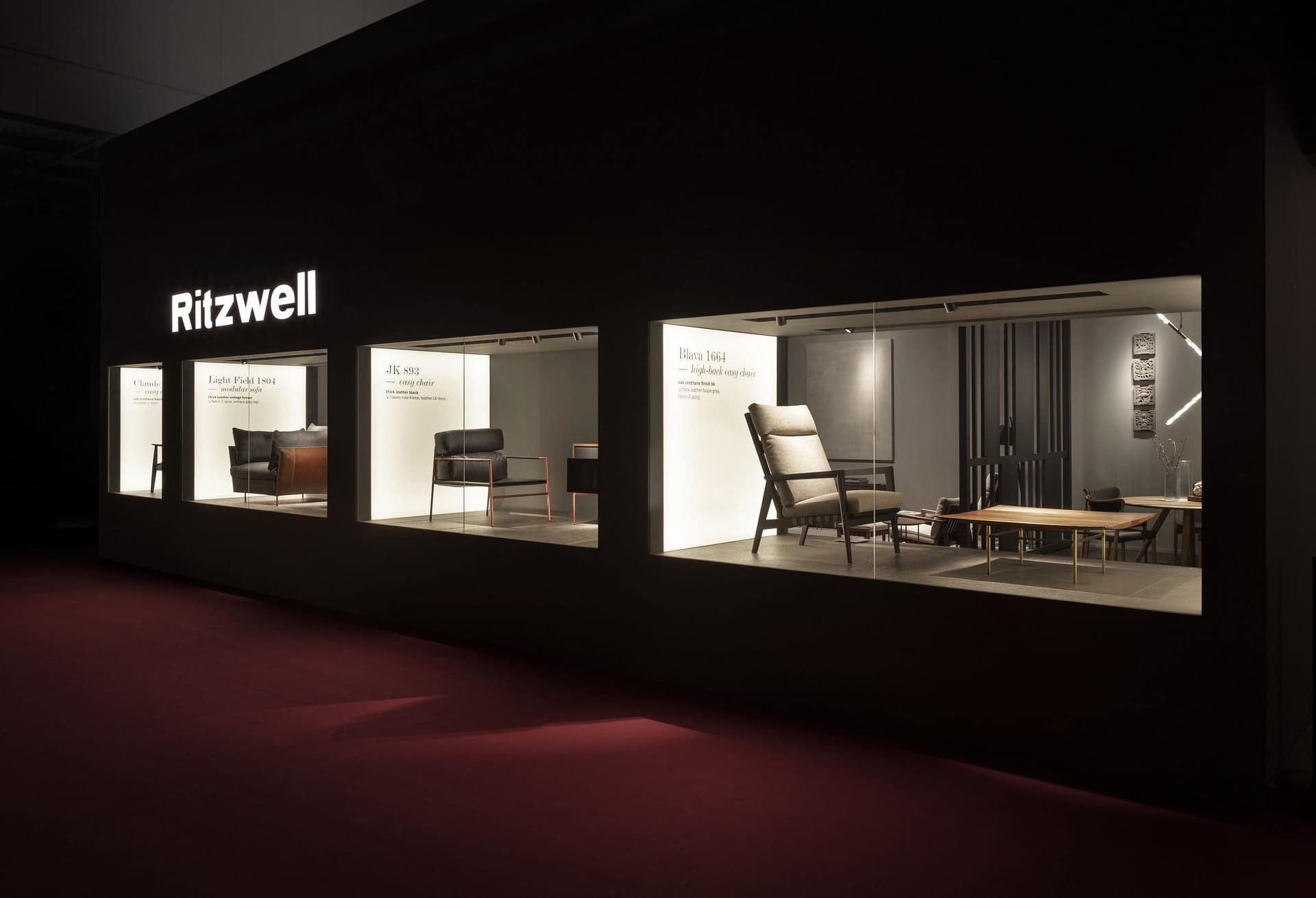 Matteo Brioni's fine-grained clay plaster TerraVista Wabi Polvere (dust) color installed on panels in the Ritzwell stand in the Salone del Mobile, Milan, 2019, photo by Alberto Strada