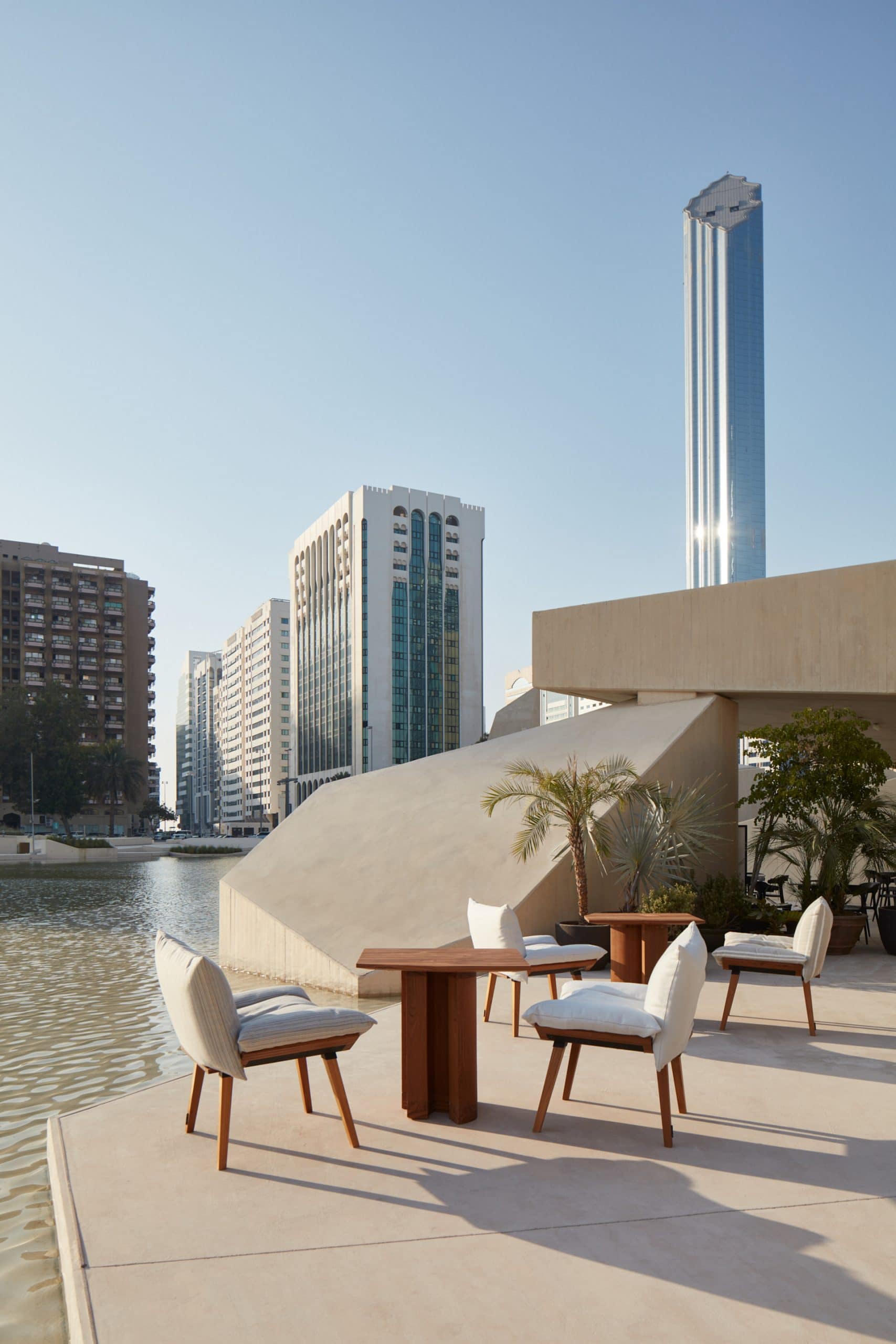 Mineral floor finishing TerraTon Floor Structured Panna applied on floors and external sloping surfaces in the Erth restaurant in Abu Dhabi, UAE, by Bone Studio, photo by Oculis Project