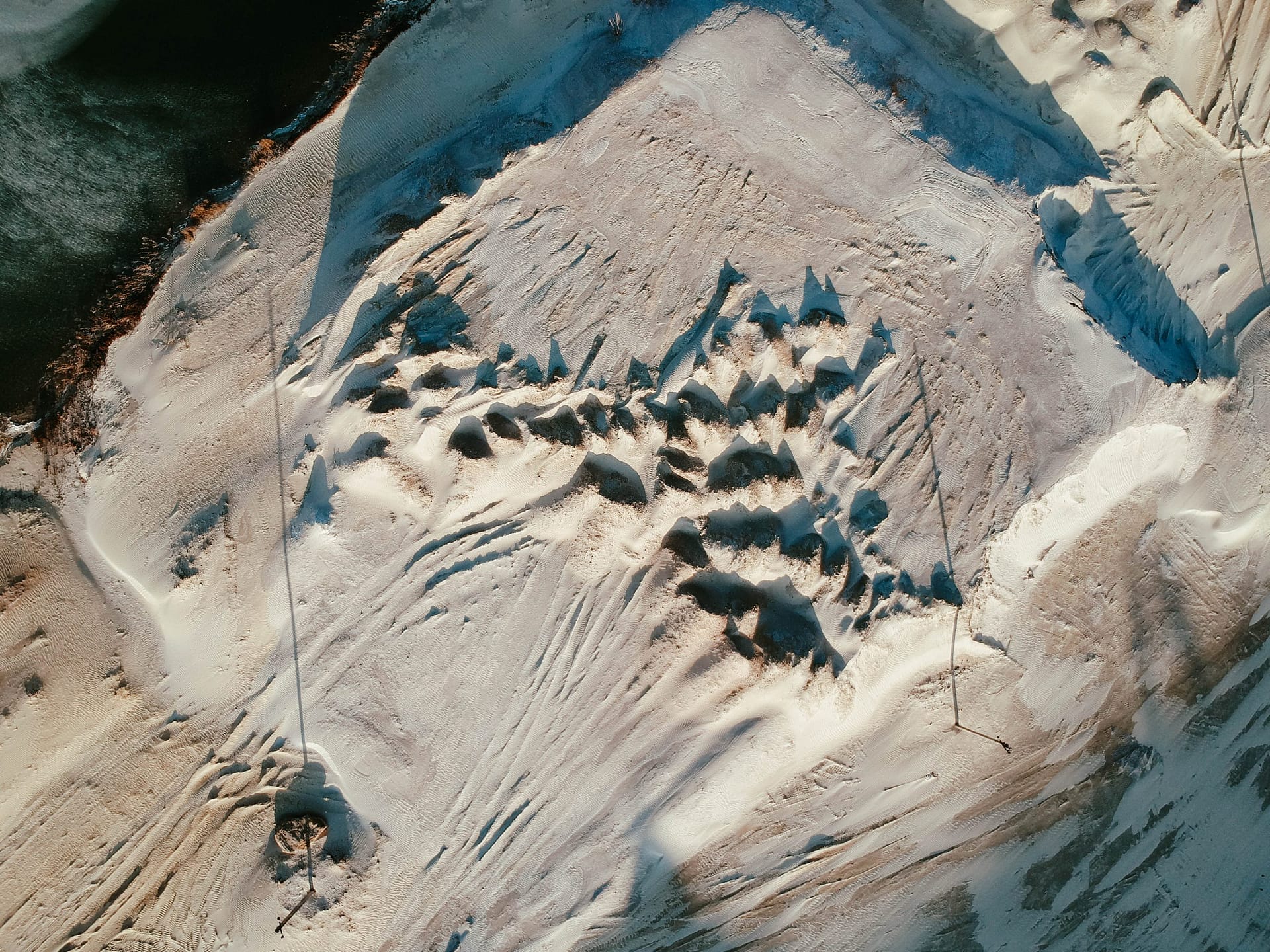 Aerial view over the quartz sand quarry. Industrial place in Ukraine.